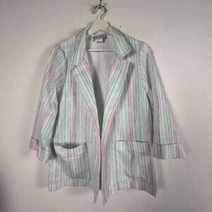 Vintage The Season Ticket Womens Pastel Striped Blazer Jacket Medium Green Pink